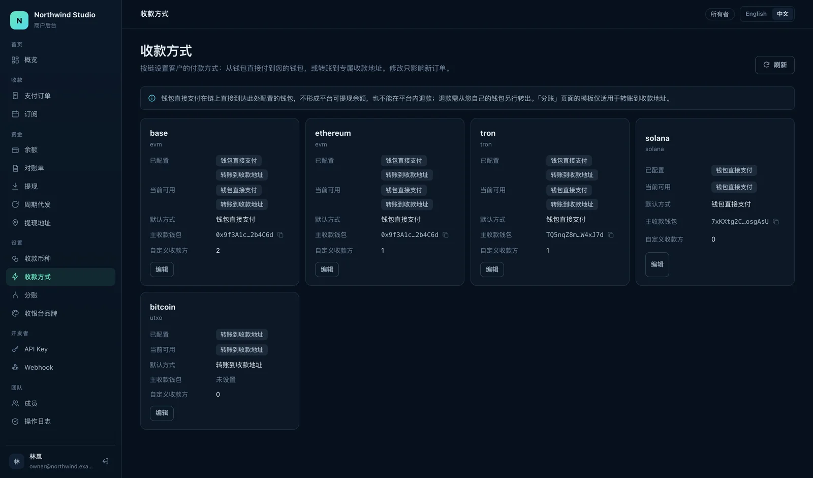 商戶後台 — 收款方式